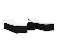 Chaises longues de jardin table à thé 3 pcs Résine tressée Noir