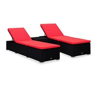 vidaXL Chaises longues de jardin 3 pièces avec table à thé - résine tressée Noir