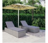 Vidaxl Chaises Longues De Jardin Table À Thé 3 Pcs Résine Tressée Gris