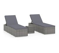 vidaXL Chaises Longues de Jardin Table à Thé 3 pcs Transat de Patio Bain de Soleil de Balcon Camping Extérieur Piscine Résine Tressée Gris