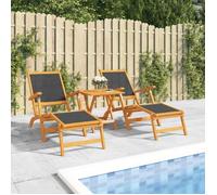 vidaXL Chaises longues d'extérieur Acacia massif et textilène – Lot de 2