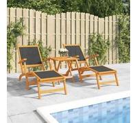 vidaXL Chaises longues d'extérieur et table Acacia massif et textilène 3120443 Marron G