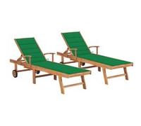 Vidaxl Chaises Longues Lot De 2 Avec Coussin Vert Bois De Teck Solide