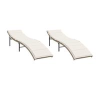 vidaXL Chaises Longues Lot de 2 avec Coussins Beige résine tressée, lit de Bronzage, Chaise Longue inclinable, lit de Jour d'extérieur