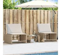 Vidaxl Chaises Longues Lot De 2 Avec Table Beige Résine Tressée