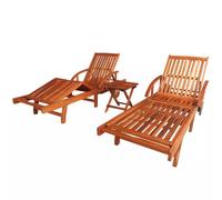Vidaxl Chaises Longues Lot De 2 Avec Table Bois D'acacia Solide
