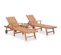 Vidaxl Chaises Longues Lot De 2 Avec Table Bois De Teck Solide