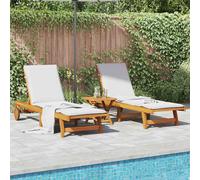 vidaXL Chaises longues lot de 2 avec table bois massif d'acacia, bain de soleil, chaise longue de jardin, chaise longue inclinable