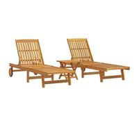 vidaXL Chaises Longues Lot de 2 avec Table Bois Massif d'acacia, Bain de Soleil, Chaise Longue de Jardin, Chaise Longue inclinable