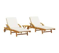 vidaXL Chaises longues 3206367, lot de 2 avec table en bois massif d'acacia, lit de jour