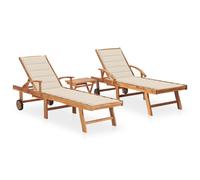 Vidaxl Chaises Longues Lot De 2 Avec Table Et Coussin Bois Teck Solide