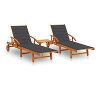 vidaXL Chaises longues lot de 2 avec table et coussins Acacia solide3077345 G