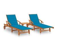 Vidaxl Chaises Longues 2 Pcs Avec Table Et Coussins Acacia Solide