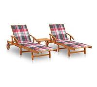 vidaXL Chaises longues lot de 2 avec table et coussins Acacia solide3077358 G