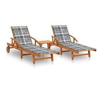 vidaXL Chaises longues lot de 2 avec table et coussins Acacia solide3077359 G