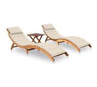 vidaXL Chaises longues lot de 2 avec table et coussins Acacia solide3077378 G