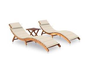vidaXL Chaises longues lot de 2 avec table et coussins Acacia solide3077378 G