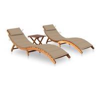 vidaXL Chaises longues lot de 2 avec table et coussins Acacia solide3077379 G