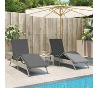 vidaXL Chaises longues lot de 2 avec table – Résine tressée gris clair