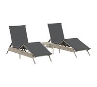 vidaXL Chaises Longues Lot de 2 avec Table Gris Clair résine tressée, transat, lit de Repos de Jardin, Meuble d'extérieur, Chaise Longue d'extérieur