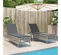 vidaXL Chaises longues lot de 2 avec table gris clair résine tressée, transat, lit de repos de jardin, meuble d'extérieur, 4002751 Gris G