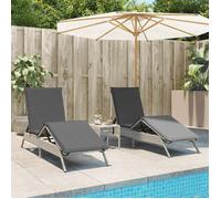 vidaXL Chaises longues lot de 2 avec table – Résine tressée gris clair