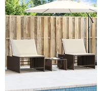 Lot de 2 Chaises Longues avec Table Bain de Soleil Transat Résine Tressée vidaXL