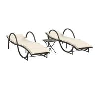 vidaXL Chaises Longues Lot de 2 avec Table Marron résine tressée, lit de Bronzage, Chaise Longue d'extérieur, lit de Jour d'extérieur