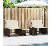 Vidaxl Chaises Longues Lot De 2 Avec Table Marron Résine Tressée