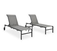 vidaXL Lot de 2 Chaises Longues avec Table, Bain de Soleil, Transat de Terrasse, Siège de Jardin Patio Extérieur, Textilène 316828