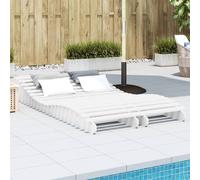 Lot de 2 Chaises Longues, Transats de Patio, Lits de Repos de Jardin, Bains de Soleil Piscine Terrasse, Moderne, Blanc Bois Massif de Pin