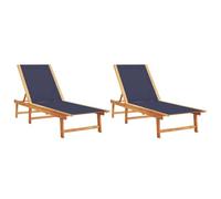 vidaXL Chaises Longues Lot de 2 Bleu Bois d'acacia Solide et textilène, lit de Soleil, lit de Repos, Chaise Longue d'extérieur, lit de Bronzage