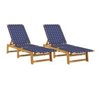 vidaXL Chaises Longues Lot de 2 Bleu Bois d'acacia Solide et Tissu