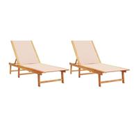 vidaXL - Chaises longues 3279248 - Lot de 2 crème en acacia solide et textilène