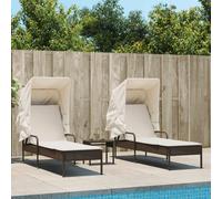 Chaises longues lot de 2 et auvents et table marron poly rotin, lit de bronzage, chaise longue inclinable, lit de 3261570