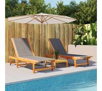 Lot de 2 Chaises Longues, Bain de Soleil, Transat de Terrasse, Siège de Jardin Patio Balcon Extérieur, Noir Bois d'Acacia Solide et Textilène