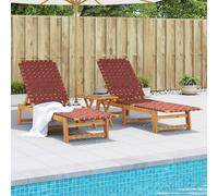 Vidaxl Chaises Longues Lot De 2 Rouge Bois D'acacia Solide Et Tissu