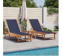 Chaises longues lot de 2 table bleu bois d'acacia et textilène, lit de soleil, lit de repos, chaise longue 3279254