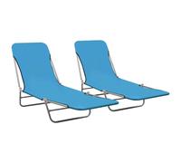 Vidaxl Chaises Longues Pliables 2 Pcs Acier Et Tissu Bleu