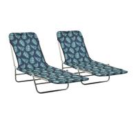 Vidaxl Chaises Longues Pliables 2 Pcs Acier Et Tissu Motif De Feuilles