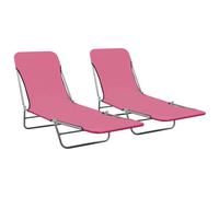 Vidaxl Chaises Longues Pliables 2 Pcs Acier Et Tissu Rose