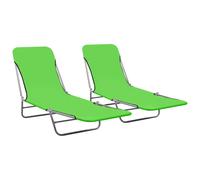 Vidaxl Chaises Longues Pliables 2 Pcs Acier Et Tissu Vert Vert