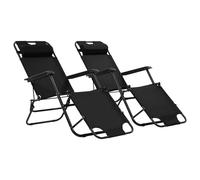 Set de 2 chaises longues pliables avec repose pied - Noir - 175 x 61 x 87 cmÂ