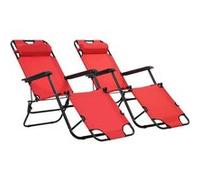Set de 2 chaises longues pliables avec repose pied - Rouge - 175 x 61 x 87 cmÂ