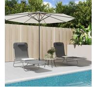 Vidaxl Chaises Longues Pliables 2 Pcs Gris Textilène Et Acier Gris