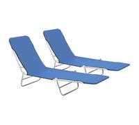 Vidaxl Chaises Longues Pliables Lot De 2 Acier Et Tissu Bleu