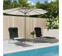 vidaXL Lot de 2 Chaises Longues Pliables, Bain de Soleil, Transat de Terrasse, Siège de Jardin Patio Extérieur, Noir Textilène et Acier