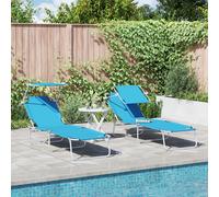vidaXL Transat 2-Personne 2 pcs Bleu 58 x 188 x 77cm Tissu, Mobilier d'extérieur Durable, Fauteuil inclinable Ajustable, Chaise relaxante, Parfait pour Le Jardin et la terrasse!