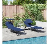Vidaxl Chaises Longues Pliantes 2 Pcs Avec Auvent En Tissu Oxford 600d Bleu