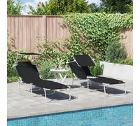 Vidaxl Chaises Longues Pliantes 2 Pcs Avec Auvent En Tissu Oxford 600d Noir